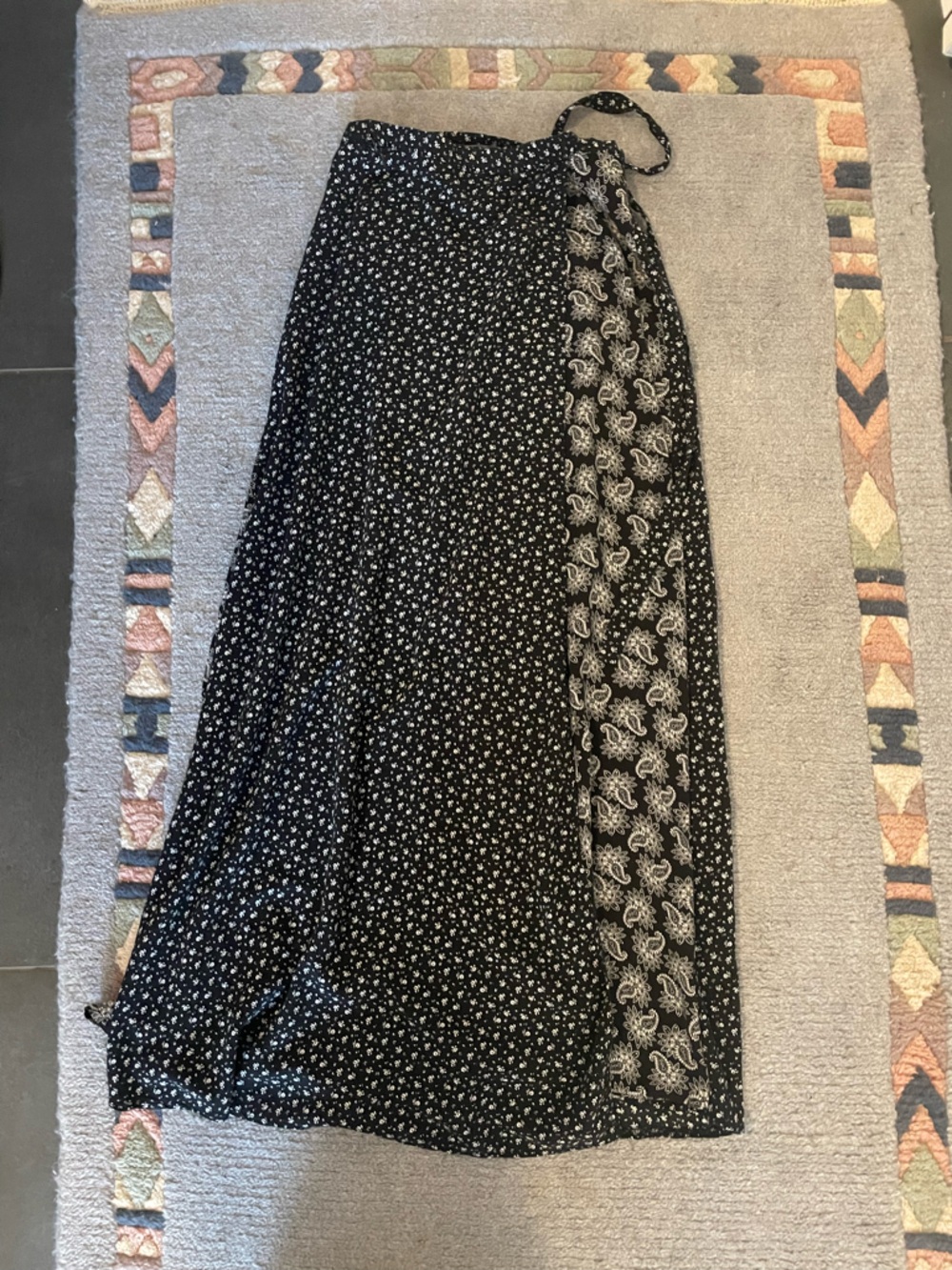 Black Floral Print Wrap Skirt